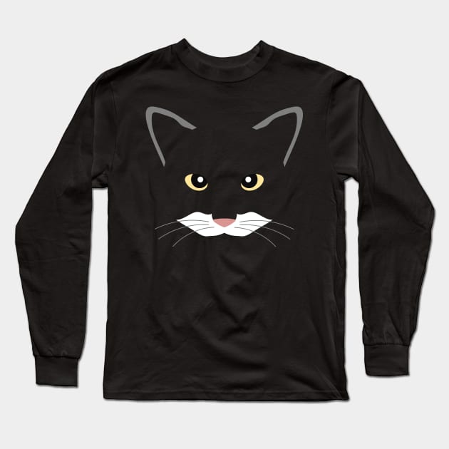 Black Cat Face Silhouette Long Sleeve T-Shirt by inotyler